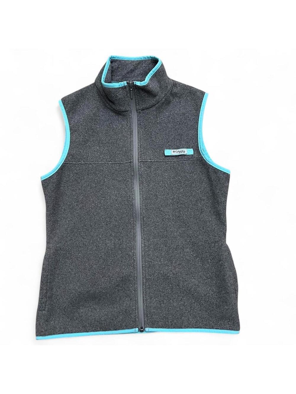 Columbia Sportswear gray fleece vest with blue trim
